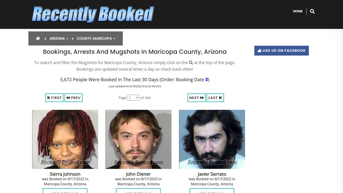 Bookings, Arrests and Mugshots in Maricopa County, Arizona
